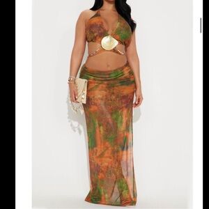 NEW Fashion Nova Tropical Tie-Dye Skirt Set